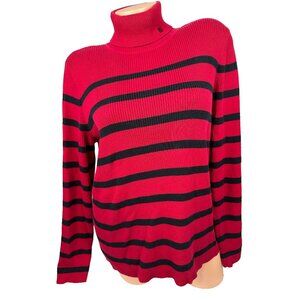 Lauren Ralph Lauren Sweater Womens XL Turtleneck Striped Cotton Red Black
